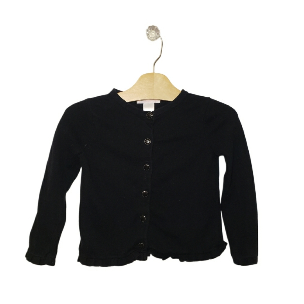 Janie and Jack Size 4 Girls Black Ruffle Hem Button Cardigan Sweater